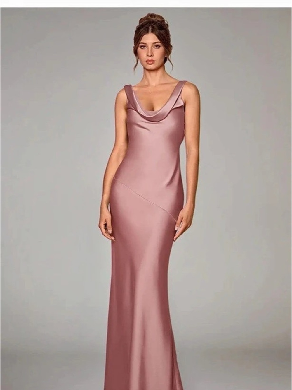 Azazie Rylina Maxi Satin Gown in Pink Like New